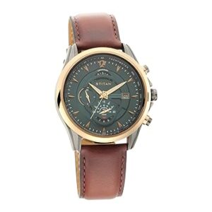 Titan Maritime Pro Quartz Chronograph Lateen Sail Green Dial Brown Leather Strap Watch for Men