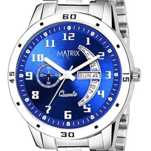 Matrix Blue & Silver Dial, Day & Date Functioning, Stainless Steel Strap Analog Watch