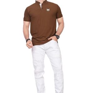 Men's and Boy's Polyster T-Shirt with Mandarin Collared Neck Half