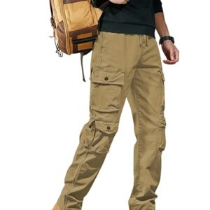 Leriya Fashion Men Mid Rise Cargo Pants with 6 Pockets, Premium Cotton Drawstring Trousers
