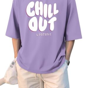 LEOTUDE Trendy Half Sleeve Oversized Cotton Blend Crew Neck Tshirt for Men