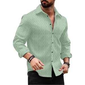 DEELMO Men's Regular Fit Button Down Dress Shirts Textured Long Sleeve Casual  Shirt